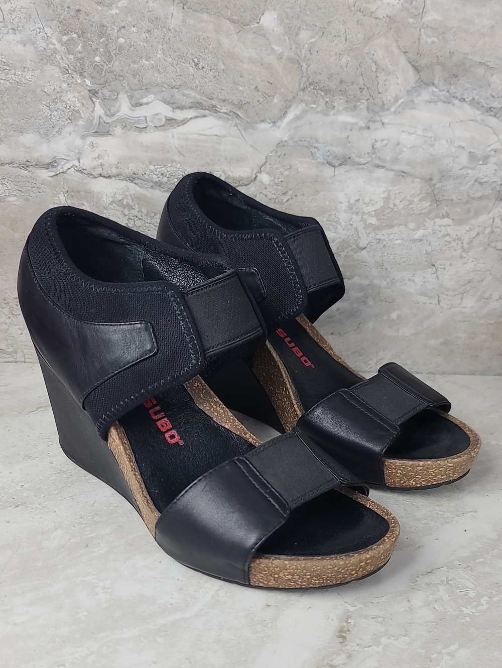 Black Wedge Sandals with Cork Sole